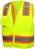Pyramex Class 2 Surveyors Safety Vest with 6 Pockets, Hi Vis Lime, XL