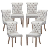 LKTART Upholstered Dining Chairs Set of 6 with Button Tufted, Linen Chair with Solid Wood Legs for Dining Room, Living Room, Bed