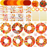 Hollowfly 48 Sets Autumn Wreath Craft Kits for Kids DIY Pumpkin Wreath Hanging Ornaments Make Your Own Paper Fall Craft with Sti