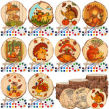 Zhanmai 10 Packs Thanksgiving Fall Painting Kits Thanksgiving Natural Pre Drawn Wood Slices to Paint Printed Wood Slices Pumpkin