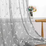 AmHoo 2 Panels Embroidered Leaf Pattern Semi Sheer Curtains Foliage Floral Voile Window Draperies Treatment for Bedroom Living Room Rod Pocket Light Gray 53 x 95 Inch-New