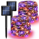 Purple and Orange Solar Halloween Lights Outdoor, Total 80 FT 240 LED Solar Powered Waterproof Fairy Lights 8 Modes Copper Black