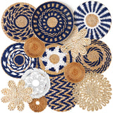 Xuhal 15 Pcs Boho Wall Basket Decor Handcrafted Seagrass Woven Wall Basket Rustic Round Woven Hanging Art for Home Farmhouse Kit