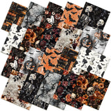 HunnmingRe 20 Pcs 10''x10'' Halloween Quilting Fabric Square Spooky Gothic Floral Precut Quiltted Fabric Bundle Pumpkin Ghost Sk