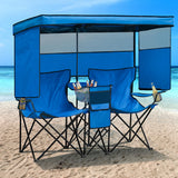 WTVIDAS Double Beach Chair with Canopy Shade Heavy Duty Camping Chairs with Cup Holder Folding Loveseat for Outside Lawn