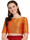 OOMPH! Women's Indian Ethnic Wear Designer Zari Work Boat Neck Half Sleeve Readymade Non - Padded Blouse for Saree and Lehnga an