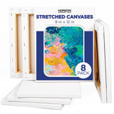 Horizon Group USA Stretched Canvas 9 x 12 8 PK, 16mm Thick, 100% Cotton, for Painting, Pouring, Oil Paint, Multi-Media Art, 8-Pa