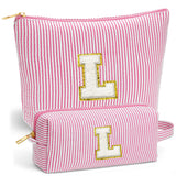Fohufo Travel Toiletry and Makeup Bag - Travel Essentials for Women, Pink Initial Makeup Bags for Hair Ties, Clips, Brushes, Spo