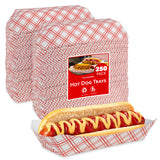 Stock Your Home Checkered Hot Dog Trays (250 Pack) Retro Red & White Checked Food Boats for Hot Dogs Grease Resistant Checkere