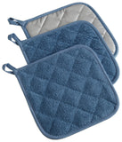 DII Basic Terry Collection Quilted 100% Cotton, Potholder, Blue, 3 Piece