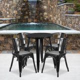 Flash Furniture Commercial Grade 24 Round Yellow Metal Indoor-Outdoor Table Set with 4 Arm Chairs