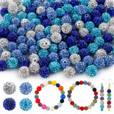 HHCFAST 120Pcs Mixed Color 10mm Rhinestone Beads for Jewelry Making, Royal Blue White Round Sparkly Clay Crystal Disco Ball Bead