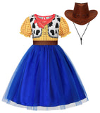 EleFairy Girls Cowboy Costume Woody Costume Kids Toddler Woody Outfit Dress Up for Halloween Birthday with Brown Cowboy Hat (6-7