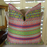 Plutus Brands Plutus Fuchsia Stripes Handmade Throw Pillow, 12 X 20, Magenta/Green/Blue