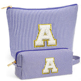 Fohufo Travel Makeup Bag Set - Travel Essentials, Initial Make up Cosmetic Bag Makeup Pouch Travel Toiletry Bag | Cute Blue Stuf