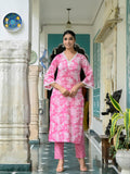 Anni Designer Women'S Rayon Blend Straight Printed Kurta With Pant (Sinamika Pink_Xxl_Pink_Xx-Large),Pink,2XL,,,