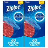 Ziploc Gallon Food Storage Freezer Bags, New Stay Open Design with StandUp Bottom, Easy to Fill, 60 Count (Pack of 2)