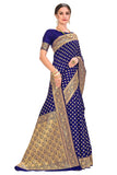Glory Sarees Womens Jacquard Silk Blend Saree (Kara128_Navyblue_Navy Blue)