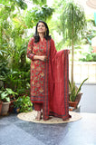 Gosriki Women'S Rayon Viscose Printed Straight Kurta With Pant & Dupatta (Vahali Red-Gs_Xxl_Red_Xx-Large),Red,2,B0FDBFQXKN