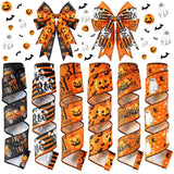 Juexica 6 Rolls 30 Yards Halloween Ghost Wired Edge Ribbon Halloween Ribbon for Wreaths Black and Orange for Bow Wreath Craft Pa