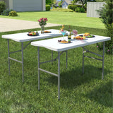 IWDOO 2 Pack Foldable Table 4ft, Plastic Folding Table, Portable Heavy Duty Dining Tables with Lock Function & Carrying Handle,