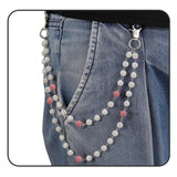 SKQIR Hip Hop Beaded Wallet Pants Chain for Men Biker Jeans Pocket Belt Trousers Loop Chain Pink White Disco Rhinestone Beads Pu