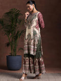 Libas Womens Printed Silk Blend Straight Kurta With Sharara And Dupatta Beige Xl