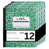 CLEENTABLE Marble Composition Notebooks, Wide Ruled, Green, 12Pack