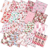 HunnmingRe 20 Pcs 10x10 Pink Christmas Quilting Fabric Square Santa Claus Nutcracker Quiltted Fabric Bundle Reindeer Snowman