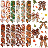 Vincreem 12 Rolls Fall Football Wired Edge Ribbon for Wreaths 2 Inch x 60 Yards Maple Leaves Pumpkin Football Print Ribbon Craft