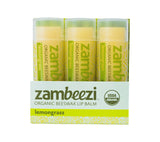 ZAMBEEZI Organic, Fair Trade Beeswax Lip Balm - Lemongrass 3 Pack - Ethically Sourced