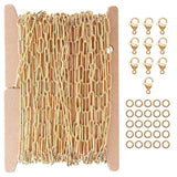 THREENEST 16.4-Feet 3mm Stainless Steel Paperclip Chains with 10 Lobster Claps+25 Jump Rings, 18K Real Gold Plated Soldered Cabl