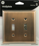 Ge 57383 Antique Copper Traditional Double Switch Wall Plate