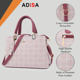 Adisa Checks Handbag Shoulder Bag For Women And Girls With Sling Belt (Ad4075-Mar) Maroon,Maroon,,B0D33XQLKV