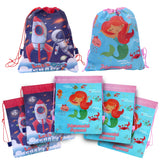 Toyshine 5 Pc Space and Mermaid Return Gift Party Supplies Favors Drawstring Bags for Kids Birthday as Loot and Goodies bags fo