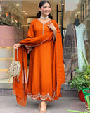 Anni Designer Women'S Rayon Viscose Anarkali Embroidered Kurta With Pant & Dupatta (Ranibai Orange-Vks01_Xl_Orange_X-Large),Orange,XL,,,