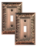 TREEWELL 2-Pack Single Toggle Light Switch Cover Plate, Paisley Pattern Decorative Switch Plate Covers, Antique Copper 1 Gang Me