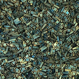 Miyuki Quarter Tila Beads - 2 Hole, 5x1.2x1.9 mm, 5 Grams Glass Beads Matte Metalic Green (QTL2008)