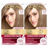 LOreal Paris Excellence Crème Permanent Hair Dye, Triple Care Hair Color with Hyaluronic Acid for 100% Gray Coverage, 7.5A Medium Ash Blonde, 1 Kit (Pack of 2) (Packaging May Vary)
