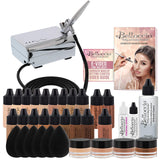 Complete Professional Belloccio Airbrush Cosmetic Makeup System with a MASTER SET of All 17 Foundation Color Shades in 1/4 oz Bo