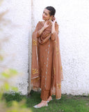 Gosriki Women'S Rayon Viscose Embroidered Straight Kurta With Pant & Dupatta (Kintu Coffee-Gs_L_Brown_Large),Brown,,B0F13XRRZW