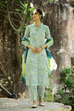 Gosriki Women'S Rayon Blend Printed Straight Kurta With Pant & Dupatta (Sthula Multi-Gs_M_Green_Medium),Green,,B0CZPD2TFV