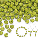 200pcs 10mm Olivine Rhinestone Beads for Jewelry Making, Shiny Round Shamballa Disco Ball Beads Bulk, Sparkle Crystal Clay Chris
