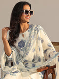 Libas Womens Printed Silk Blend Straight Kurta With Trousers And Dupatta Off White S