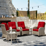 Joyside Outdoor Swivel Rocker Chairs, 6 Piece Wicker Patio Set with Thick Cushion and Side Table, Rattan Patio Swivel Rocking Ch