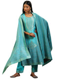Libas Womens Woven Design Silk Blend Straight Kurta With Trousers And Dupatta