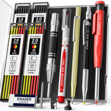 STAGEEK 14 Pack Carpenter Pencil Set with Sharpener, Mechanical Carpenter Pencils with 60 Refills, Deep Hole Long-Nib Marker Pen