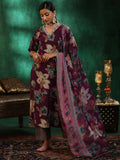 Libas Womens Printed Silk Blend Straight Kurta With Trousers And Dupatta Burgundy L
