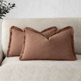 Foindtower Boho Linen Fringe Lumbar Throw Pillow Covers 12×24 Khaki Brown