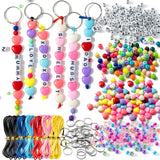 WATINC 572PCS DIY Keychain Making Crafts Kits Adjustable Letter Heart 6mm Pony Transparent Beads Key Ring Bag Charm Bracelet Sup